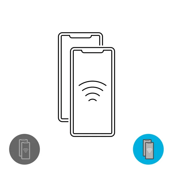 Transferencia de datos entre dos smartphones a través de tecnología NFC o Wi-Fi. Dos teléfonos icono de conexión . — Vector de stock