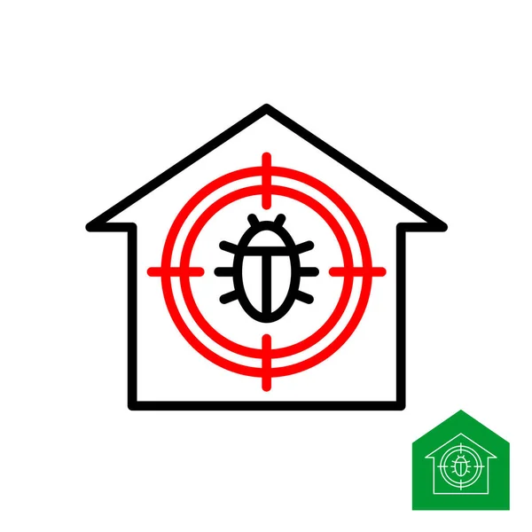 Логотип управления вредителями. Жук с круглым символом прицеливания в доме . — стоковый вектор