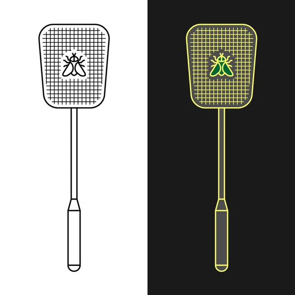 Fly swatter. Anti-fly weapon simple illustration. Flyswatter insect killing tool. Adjustable stroke width. — Stock Vector