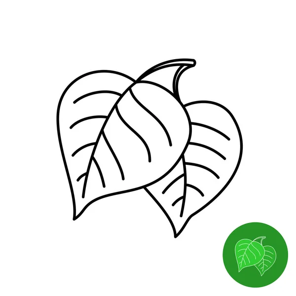 Bouleau laisse l'icône de ligne. Style élégant simple deux feuilles de bouleau. Largeur de course réglable . — Image vectorielle