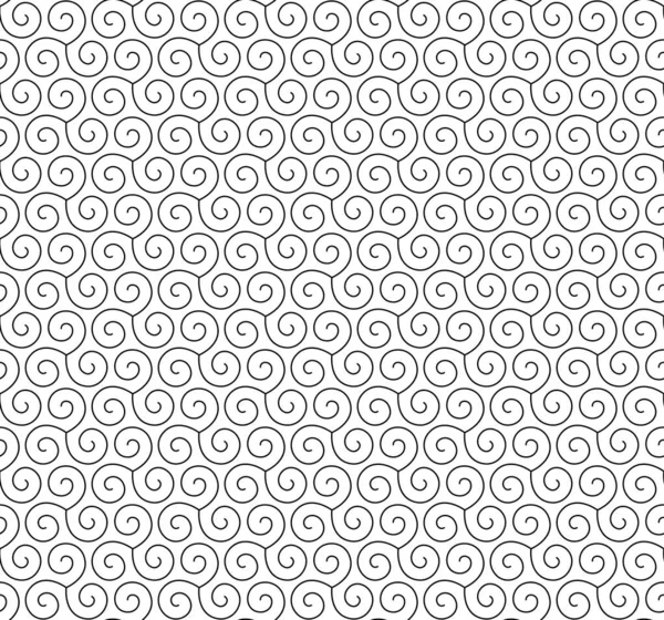 Triple spirale ligne symbole noir sur fond blanc élégant motif sans couture — Image vectorielle