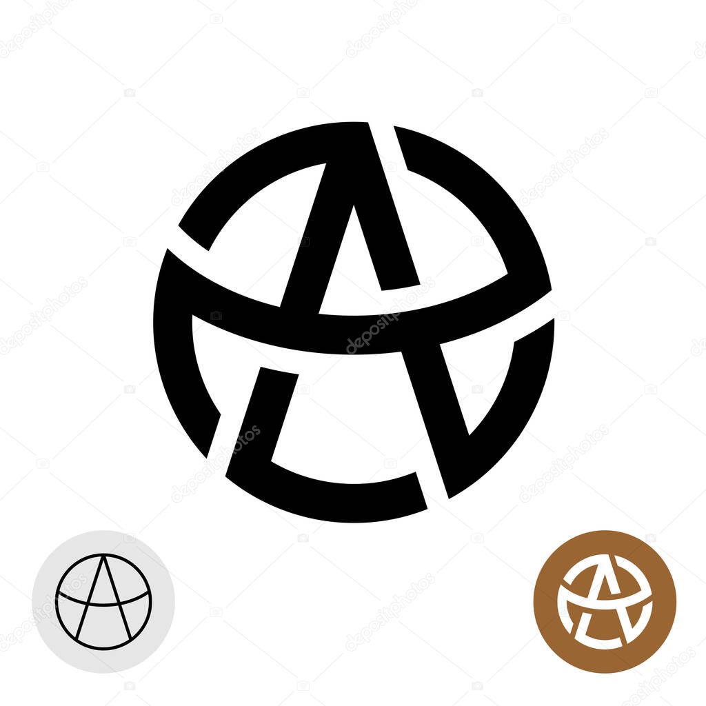Letter A in a round celtic tattoo style logo. Anarchy stylized symbol. Satan devil sign.