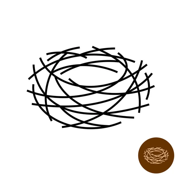 Logo du nid. Lignes minces oiseaux vides nid symbole isolé. Largeur de course réglable. — Image vectorielle