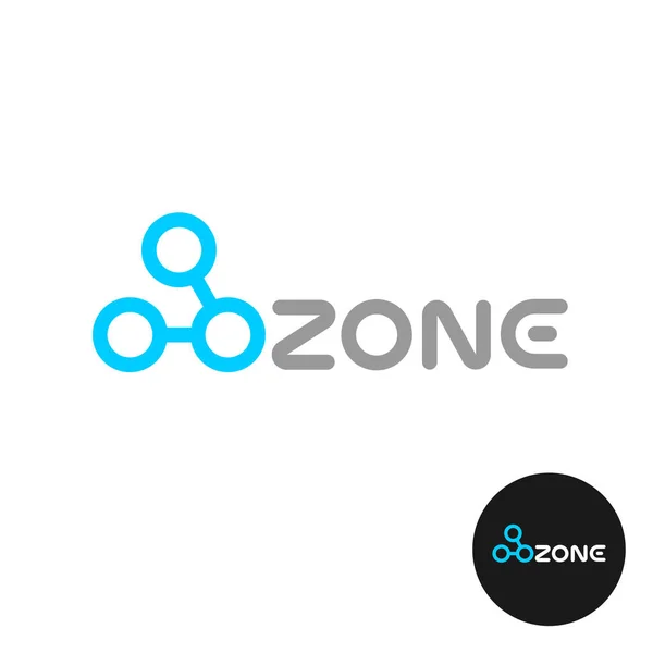 Ozon ord logotyp med O3 molekylstruktur. Ozon modern stiliserad text med kemisk symbol. Royaltyfria illustrationer