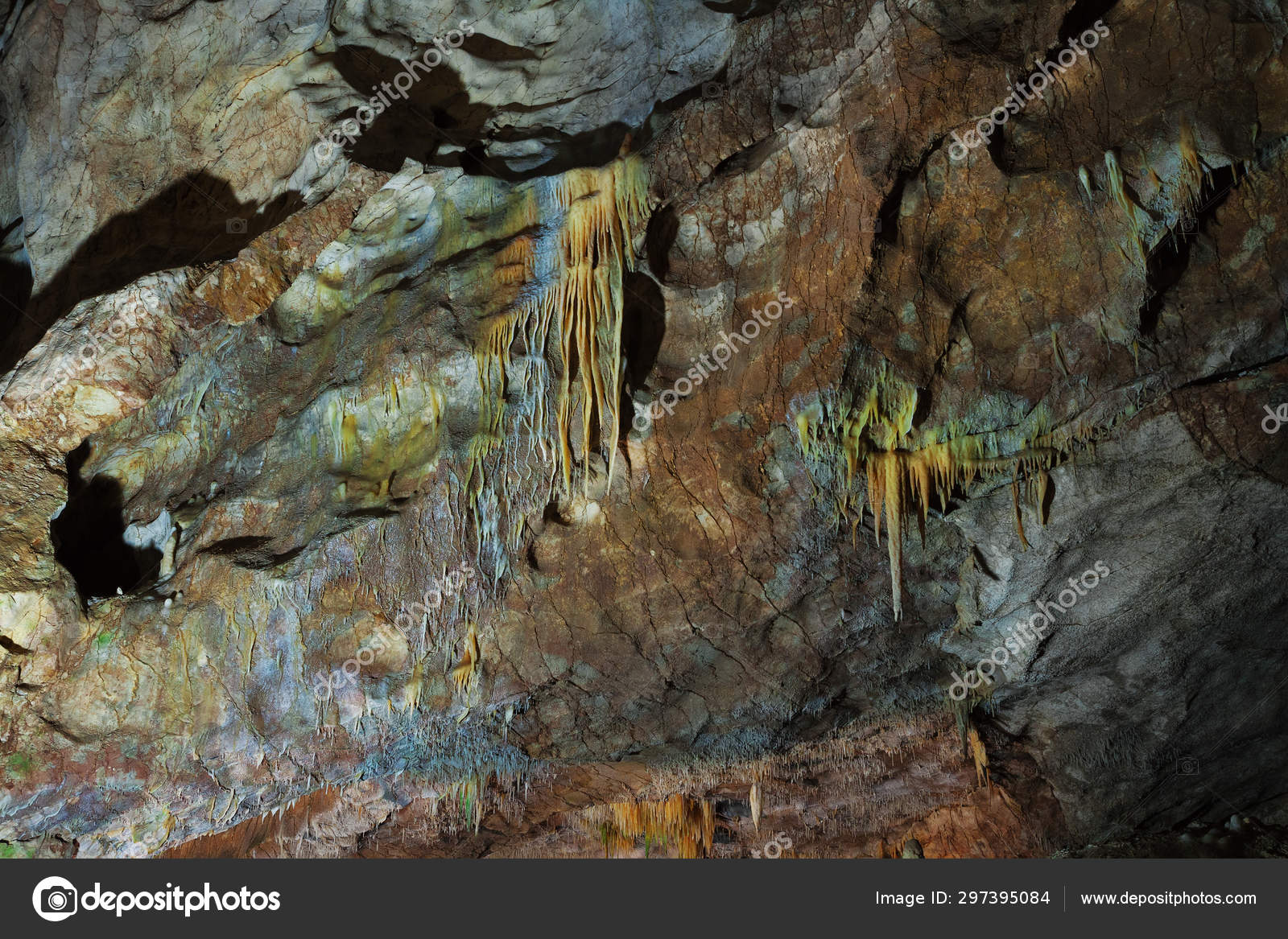 Stalactites Hang From The Cave Ceiling Stock Photo
