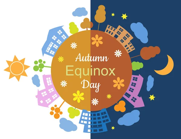 Ilustracja Wektorowa Autumn Equinox Pół Dnia Pół Nocy — Wektor stockowy
