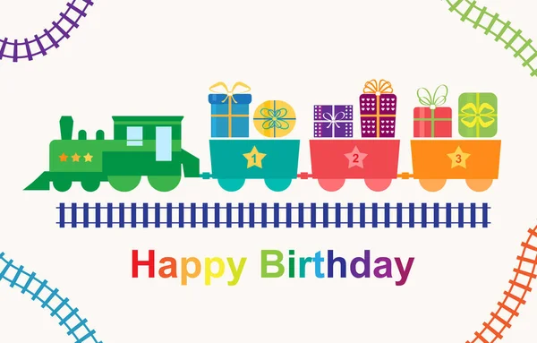 Happy birthday train with gifts — Stock Vector