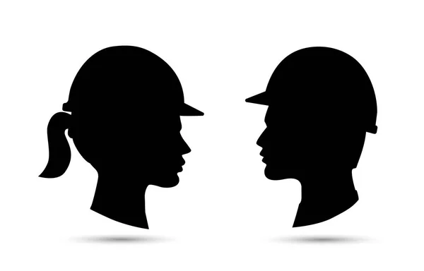 Chapeau de sécurité icône. Profil de tête homme et femme — Image vectorielle