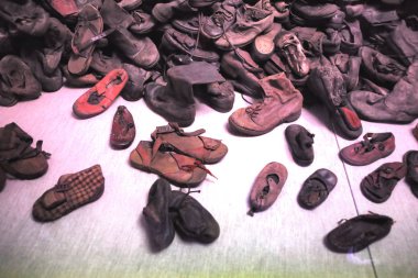 Mahkumlar shoess, Auschwitz Birkenau'da, Krakow, Polonya