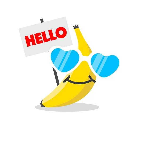 Bananengesicht-Karikatur mit Emotion-Sonnenbrille — Stockvektor
