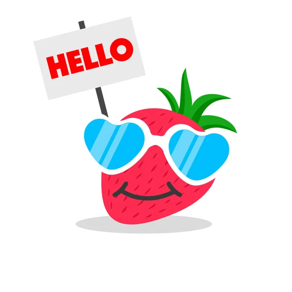 Strawberry face cartoon with emotion sunglasses — Stock Vector