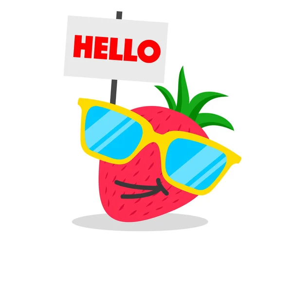 Strawberry face cartoon with emotion sunglasses — Stock Vector
