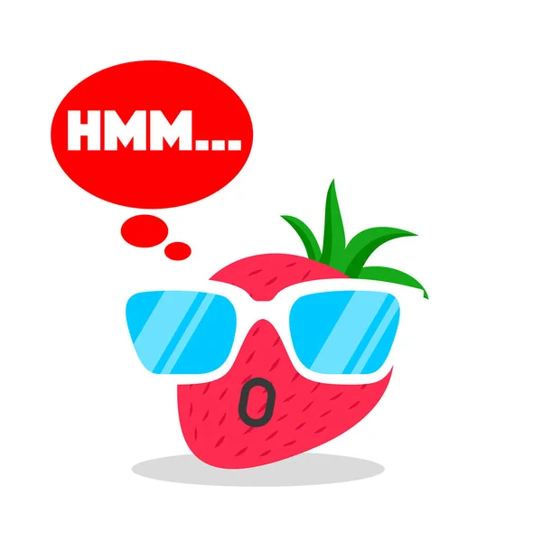 Strawberry face cartoon with emotion sunglasses — Stock Vector