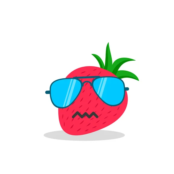 Erdbeer Gesicht Karikatur mit Emotion Sonnenbrille — Stockvektor