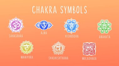 7 çakra sembolü vektör çizimi. Logo yoga tedavisi için.