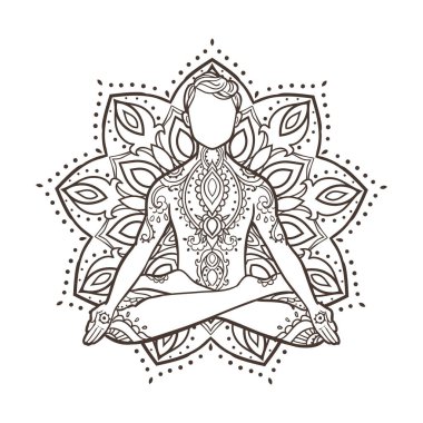 Yogacı Vektör çizim çizgisi. Yogacı adamla güzel bir kart çiziyor..