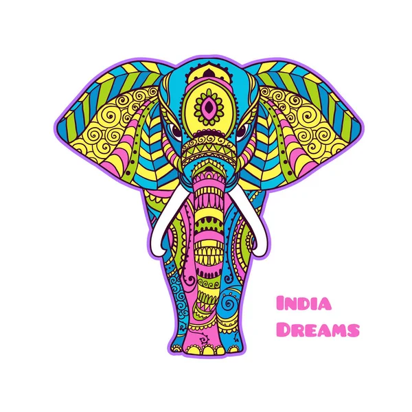 Elefante di Boho. Illustrazione vettoriale. Design floreale, mappa disegnata a mano con elefante ornamentale — Vettoriale Stock