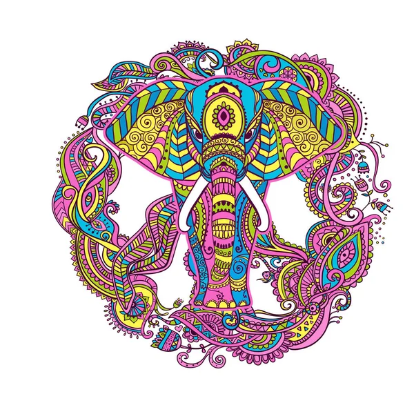 Boho elephant. Vector illustration. Floral design, hand drawn map with Elephant ornamental Hippie- Bohemian style. — Stock Vector
