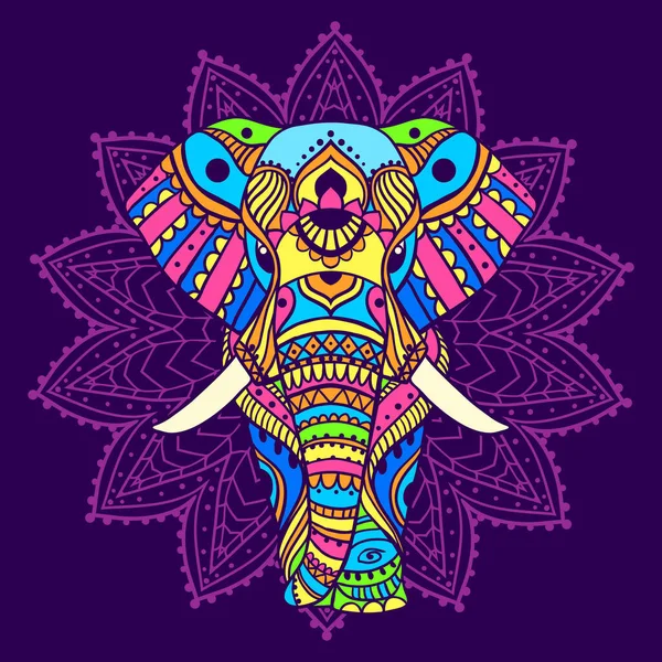 Boho elephant pattern. Vector illustration. Floral design, hand drawn map with Elephant ornamental — Stock Vector