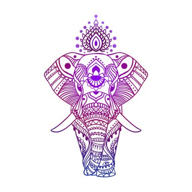 Boho fil deseni. Vektör çizimi. Çiçek tasarımı, fil süslemeli el çizimi harita..