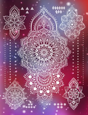 Mandala seti ve diğer elementler. Vektör çizimi. Mandala dövmesi.