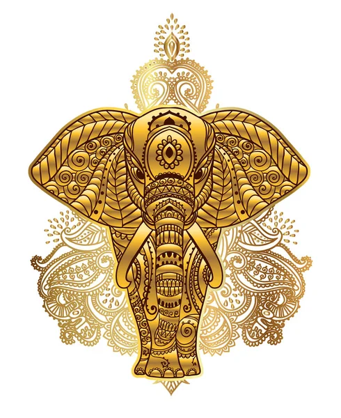 Elefante dorado con mandala. Tarjeta ornamental. Ilustración vectorial. — Archivo Imágenes Vectoriales