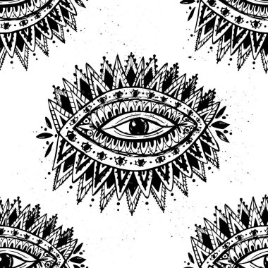 Göz vektör çizimi. El çizimi mistik tasarım. Siyah beyaz çizgi.