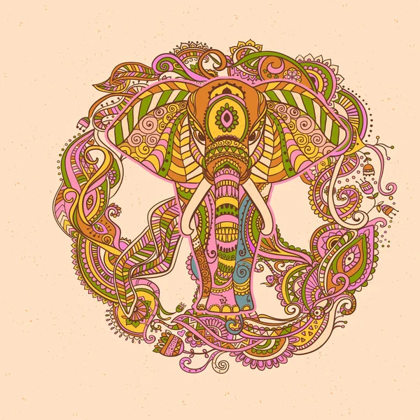 Boho elephant. Vector illustration. Floral design, hand drawn map with Elephant ornamental. — Stock Vector