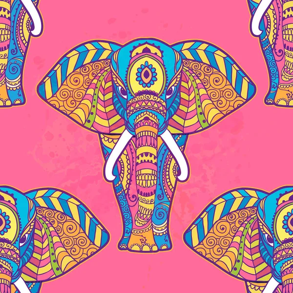 Boho modello elefante. Illustrazione vettoriale. Design floreale, mappa disegnata a mano con elefante ornamentale. — Vettoriale Stock