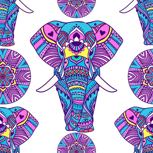 Boho elephant pattern. Vector illustration. Floral design, hand drawn map with Elephant ornamental. — Stock Vector