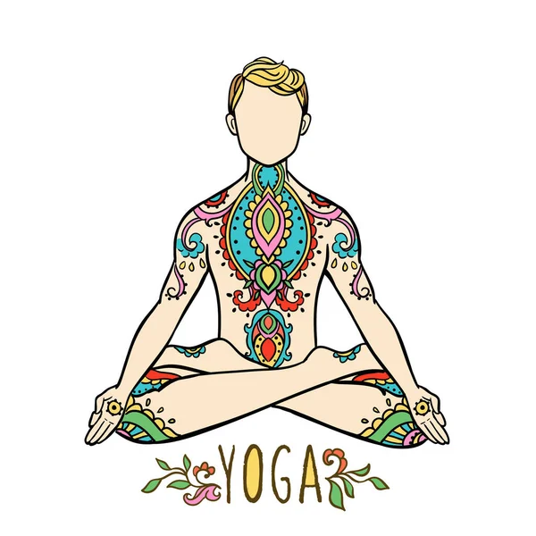 Homme de yoga. Ornement beau Concept de méditation. Élément géométrique dessiné à la main. Illustration vectorielle — Image vectorielle