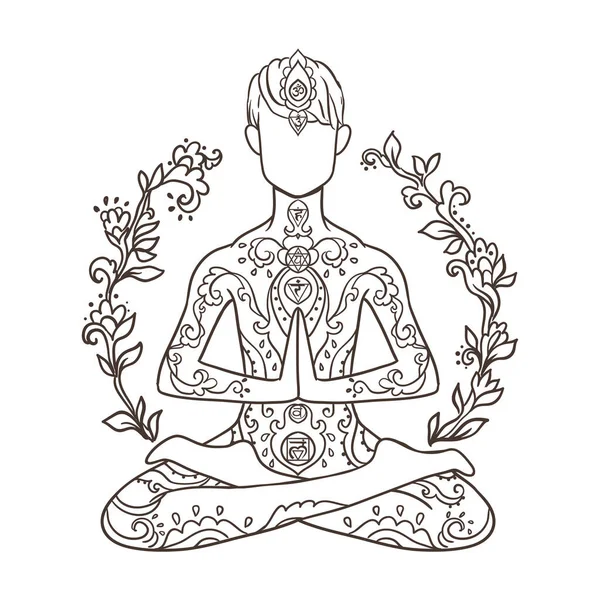 Homem do ioga. Ornamento belo Conceito de meditação. Elemento geométrico desenhado à mão. Ilustração vetorial — Vetor de Stock