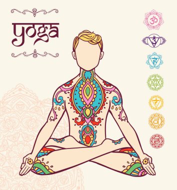 Yogacı. Güzel bir meditasyon konsepti. Geometrik element el çizimi. Vektör illüstrasyonu