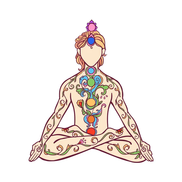 Йога-мен. Украшение красивой концепции медитации. Геометрический элемент нарисован вручную. Векторная иллюстрация — стоковый вектор