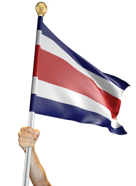 Mano Sosteniendo Bandera Costa Rica Aislada Sobre Fondo Blanco Representación — Foto de Stock