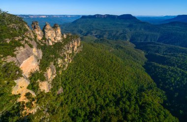Wide angle view of the Jamison Valley and its famous landmarks in Australia's Blue Mountains clipart