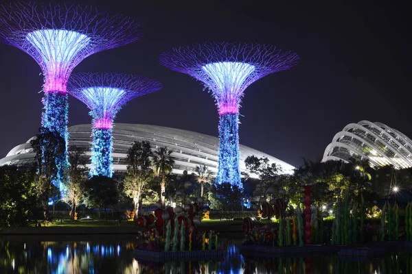Gece çiçek kubbe ve bulut Orman Gardens Körfez önünde Singapur - 8 Eylül 2018 - Supertrees