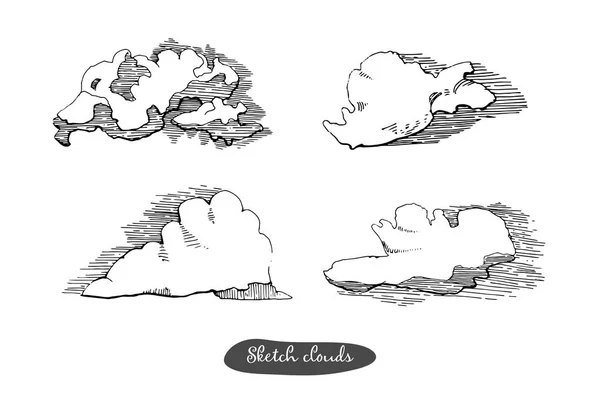 Ensemble vectoriel de nuages gravés vintage dessiné à la main. Illustration détaillée à l'encre. Ciel, ciel, nuage croquis, style rétro . — Image vectorielle