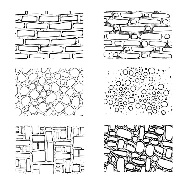 Different paving elements for landsape design,plan,maps.Stone,bricks and tiles.Top view skethed set ..Collection of paving materials, isolated on the white background. — Stock Vector
