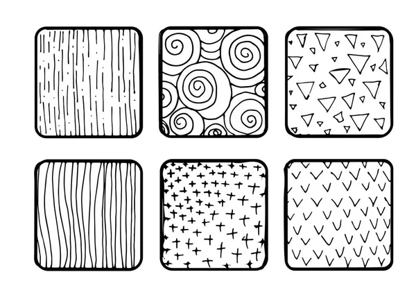 Set of hand drawn textures. Grungy hand drawn lines, frames, stains, dots, stripes, patterns. Sketched, doodle style — Stock Vector