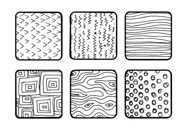 Vector pen textures set. Grungy hand drawn lines, frames, stains, dots, stripes, patterns. Sketched, doodle style — Stock Vector