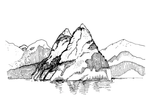 Berglandschap schets illustratie. Vector tekening. Ideaal voor reizen, wandelen, toerisme, trekking Business promoten. — Stockvector