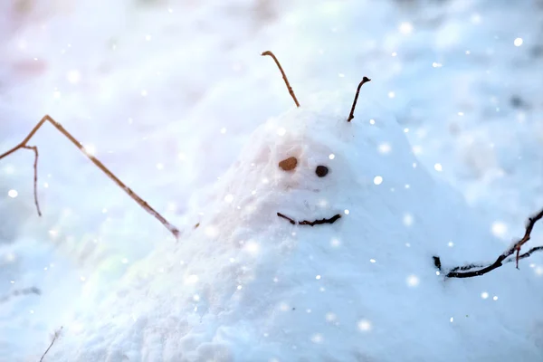 Divertido Muñeco Nieve Navidad Fondo Del Paisaje Nevado —  Fotos de Stock