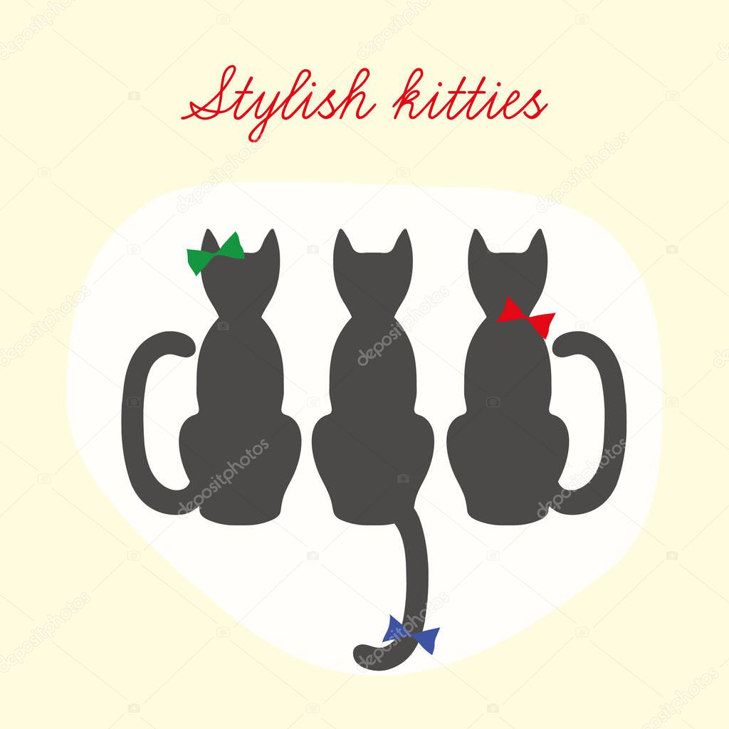four black cats beautiful silhouette and curved tails