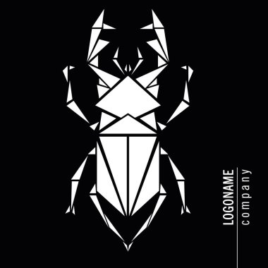 Siyah beyaz grafiklerle vektör böceği. Geometrik böcek logosu