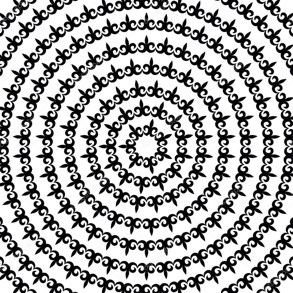 Circular Asian patterns. black and white spiral pattern. Background for the design of flyers, printing.