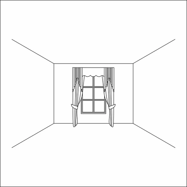 Vorhänge im Inneren des Fensters. luxuriöse Samtvorhänge und Vorhänge aus Seide. — Stockvektor