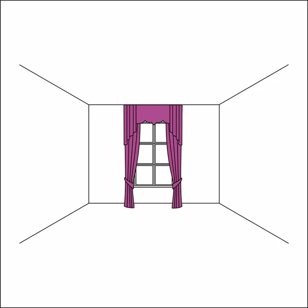 Vorhänge im Inneren des Fensters. luxuriöse Samtvorhänge und Vorhänge aus Seide. — Stockvektor