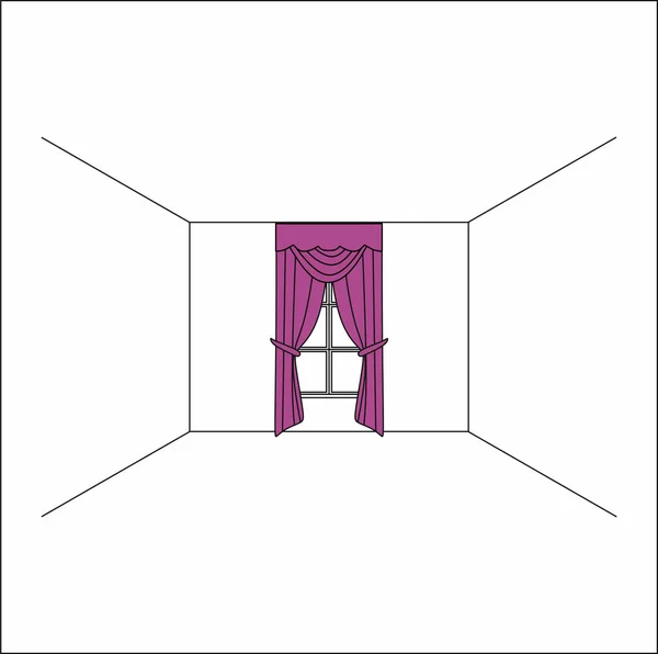 Штори в інтер'єрі вікна. Розкішні шовкові оксамитові штори та драпірування . — стоковий вектор