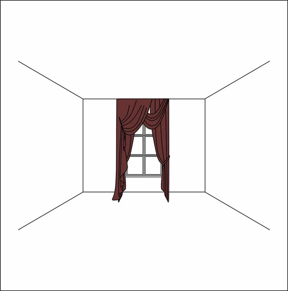 Tende all'interno della finestra. Tende e tendaggi di velluto di seta di lusso . — Vettoriale Stock